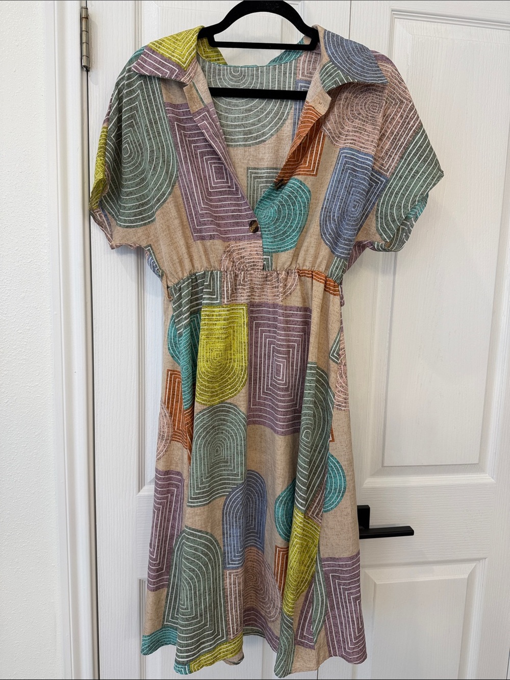 Abstract Geometric Print Collared Shirt Dress Size Small